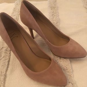 Blush faux suede heels